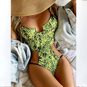 Women's Snakeskin Print One Piece Swimsuit