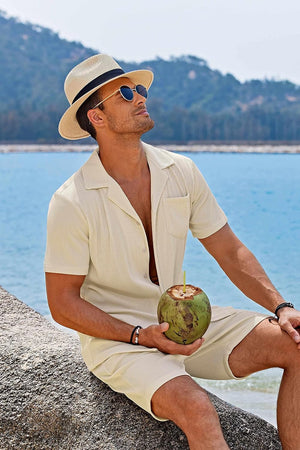 Men'S 2 Pieces Short Sleeve Casual Button down Shorts Sets Summer Fashion Beach Outfits