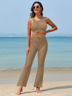 Women's Crochet Swimsuit Cover up Pants Set 